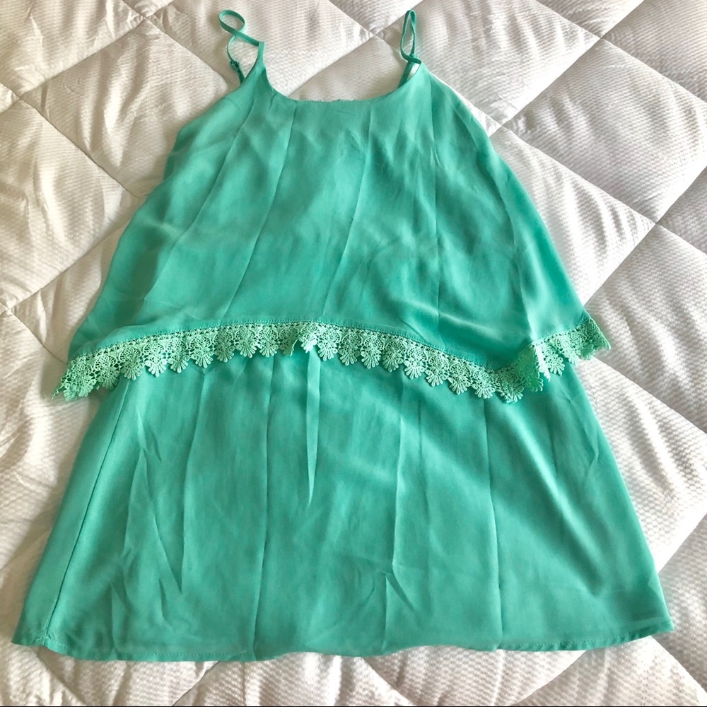 Turquoise Crochet Overlay Hem Boutique Dress